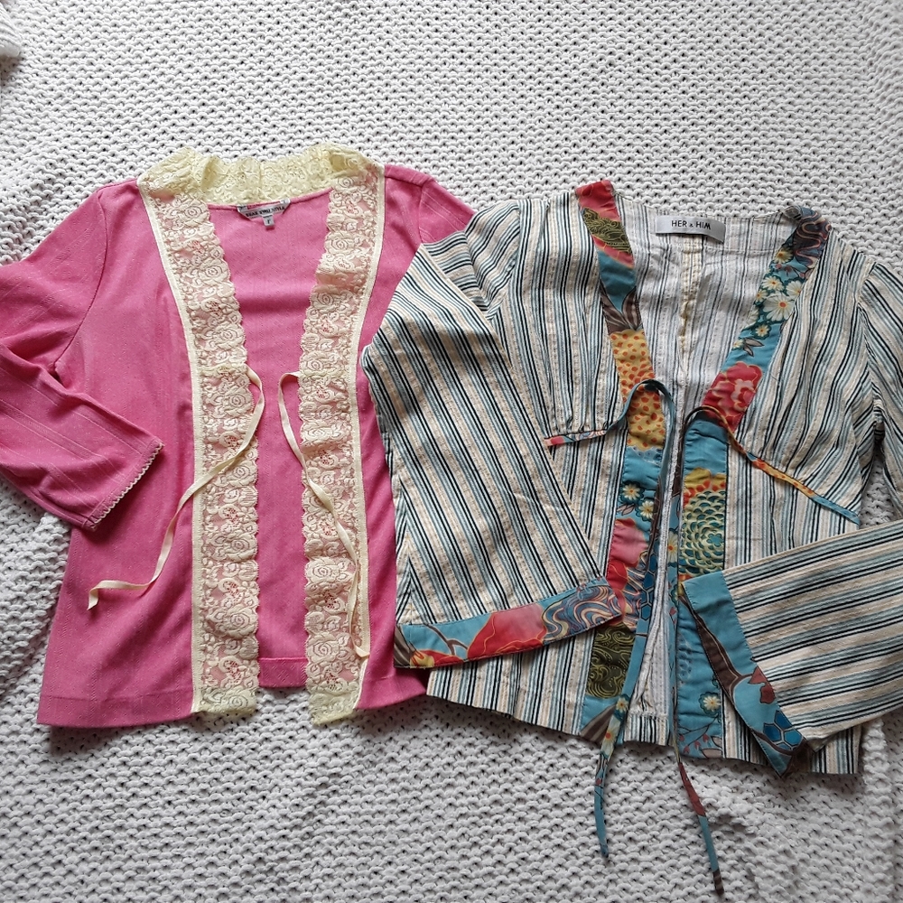 Japanese floral print  + lace cardigan Summer Sale